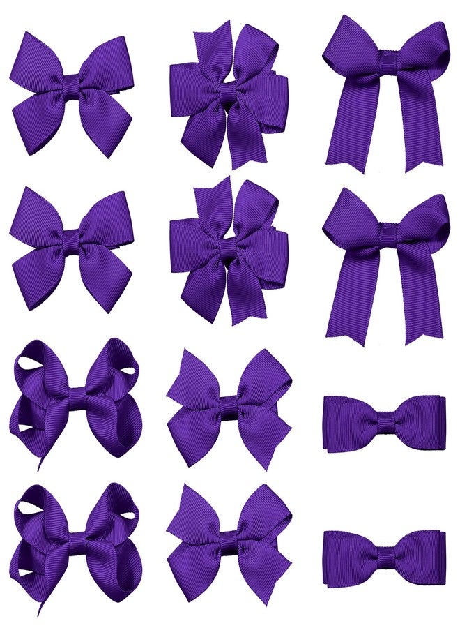 KCHIES Dark Purple Grosgrain Ribbon Hair Bow Clips for Girls Women,12pcs 3in Handmade Alligator Barrettes Fall Halloween Mardi Gras Holiday Party Dress Accessory Gift for Toddlers Kids Teens in Pairs - Image 1